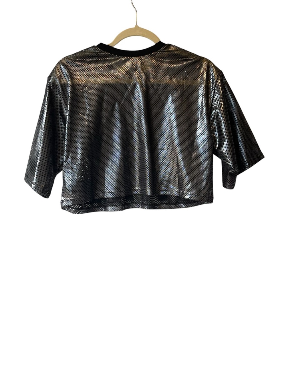 Ivy Park NWT Metallic mesh crop top XS Gunmetal silver black Womens T-shirt NEW - Picture 10 of 10